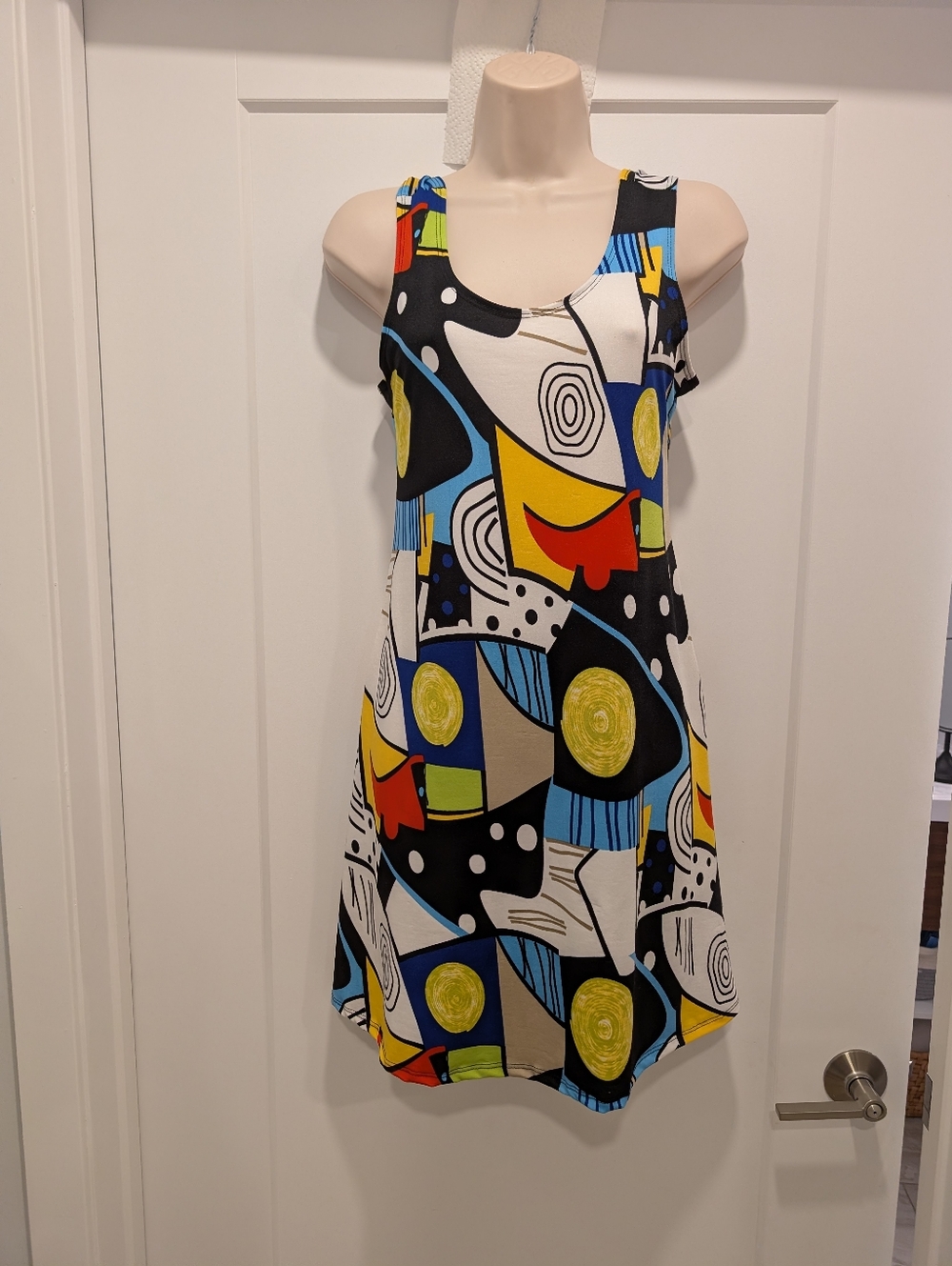 Abstract Print Sleeveless A-Line Dress in Multi